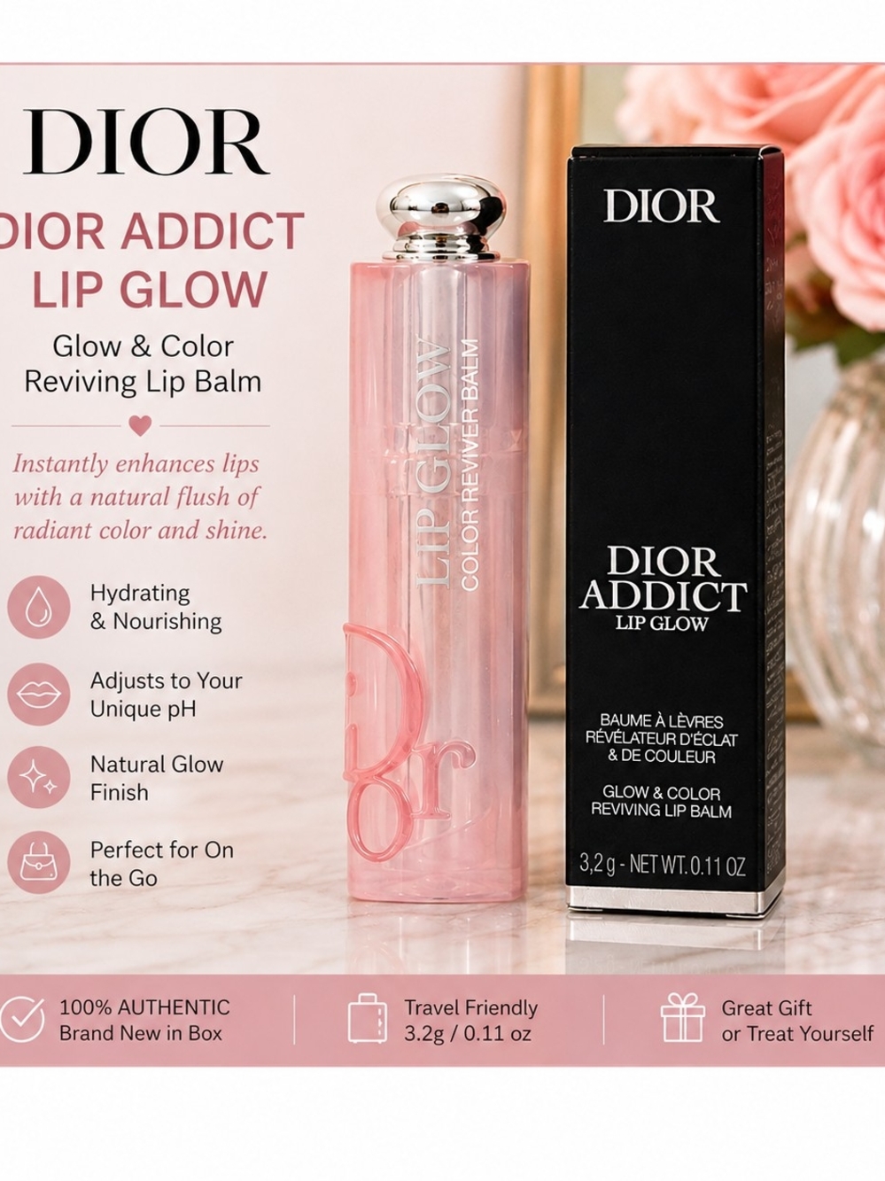 Dior Addict Lip Glow Color Reviver Balm 3.2g | New in Box | Luxury Lip Balm